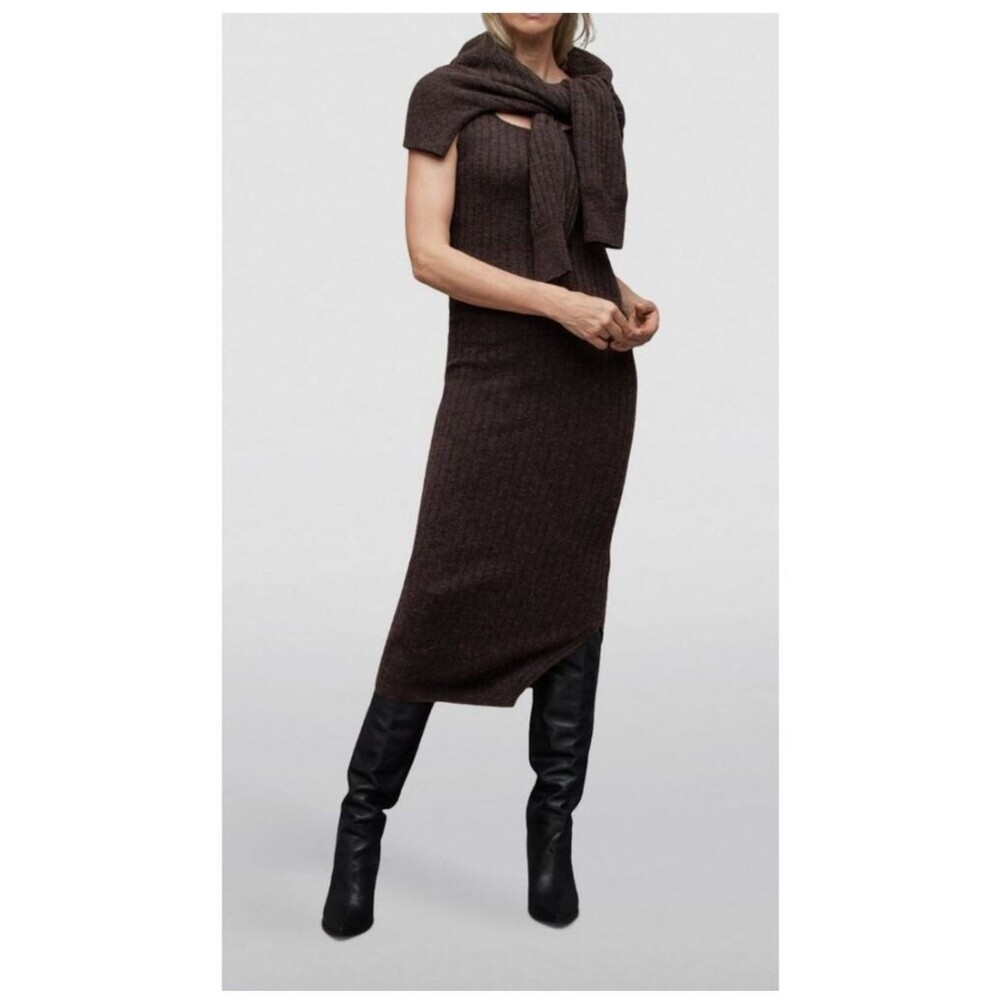 AllSaints Margot Chocolate Brown Rib Knit Tank Midi Dress Wool Blend S